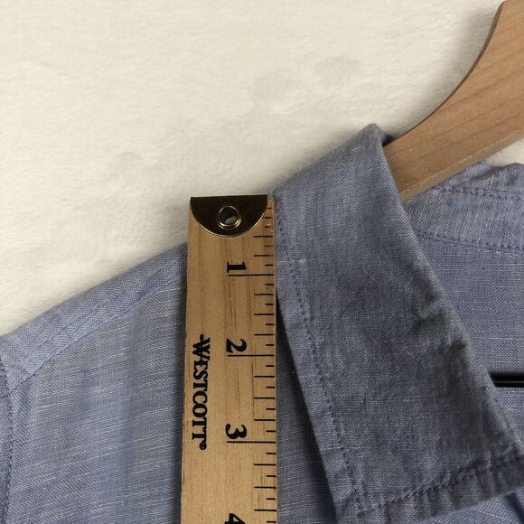 SIGRID OLSEN 100% Linen Tunic Top Sz 1X Blue Roll Tab 1/2 Button Loop Lagenlook - Picture 5 of 11